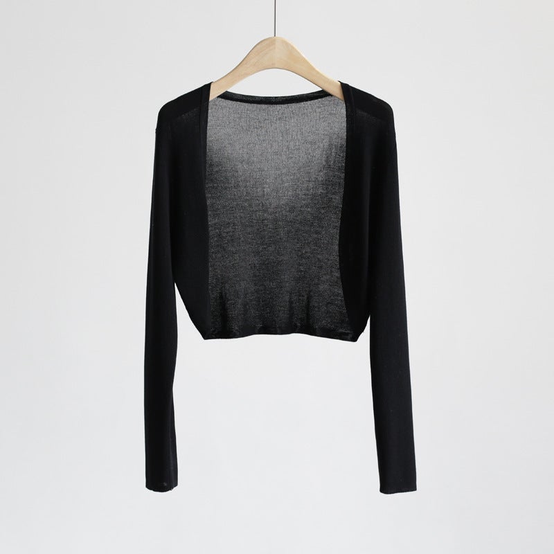 Korean Style Buttonless Shawl Ultra-Thin Knitted Sun Protection Shirt Spring & Fall New Slim Fit Outer Air-Conditioning Shirt V Ice Silk Cardigan For Women - Image 5